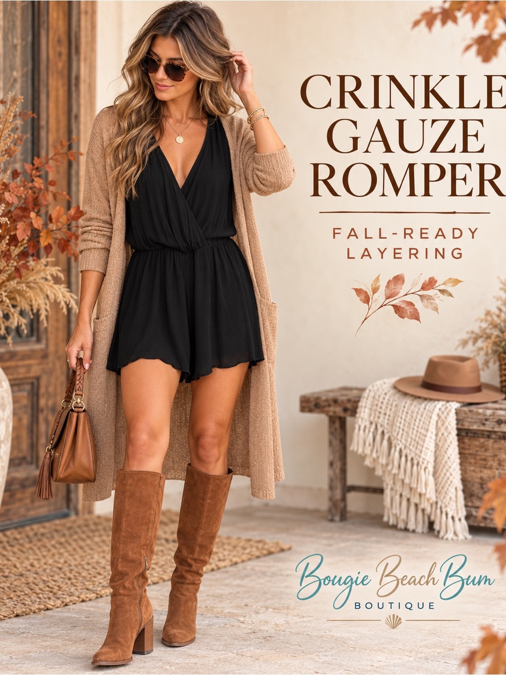 Zenana Crinkle Gauze Black Romper